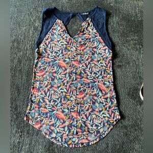 LUCKY BRAND sleeveless top,colorful floral,blue batten burg lace,embroidery